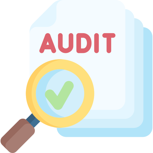Document audit icon with magnifying glass and checkmark