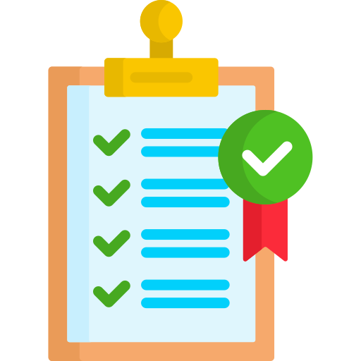 Compliance checklist icon with approval checkmark