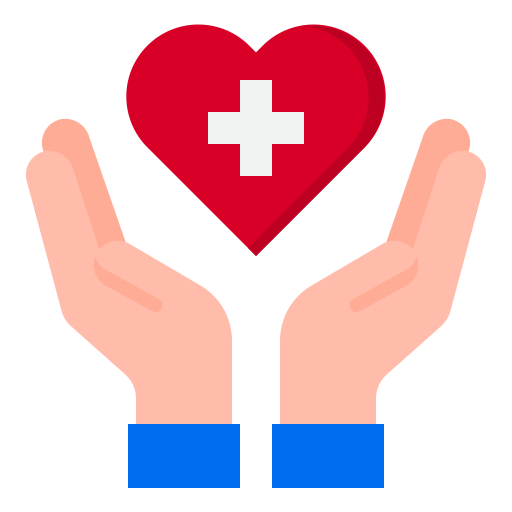 Hands holding a heart with a medical cross, symbolising healthcare support
